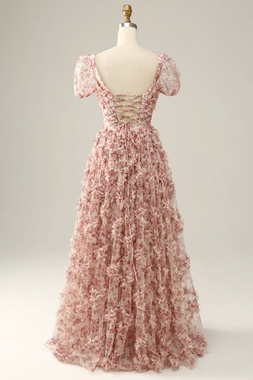 Robe de bal à col carré à col carré de fleur rouge ivoire